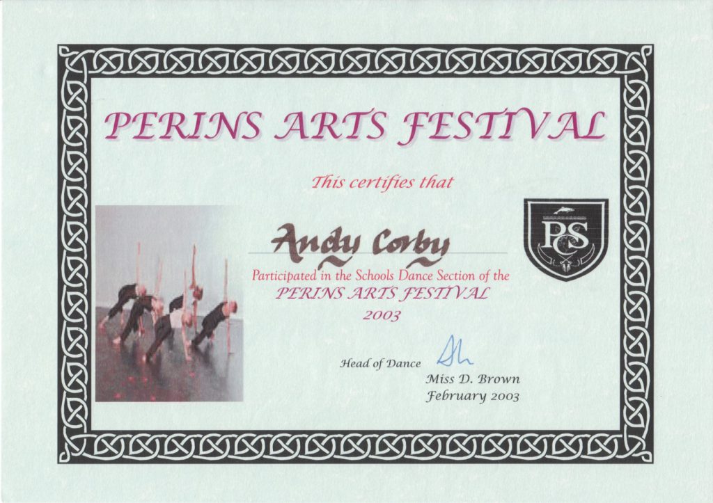 Andy Corby - Certificate - Arts Festival
