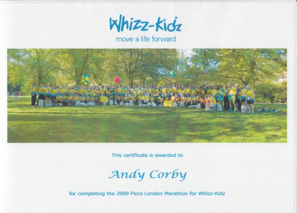 Andy Corby - Certificate - Marathon Whizz Kids