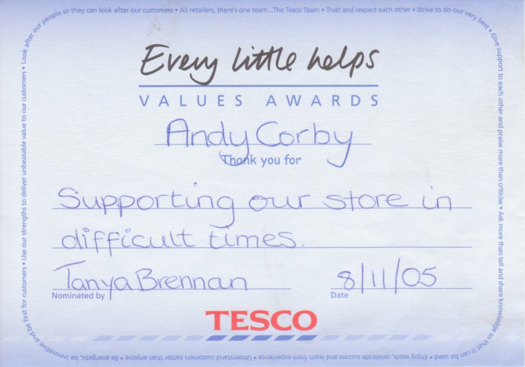 Andy Corby - Letter - Tesco