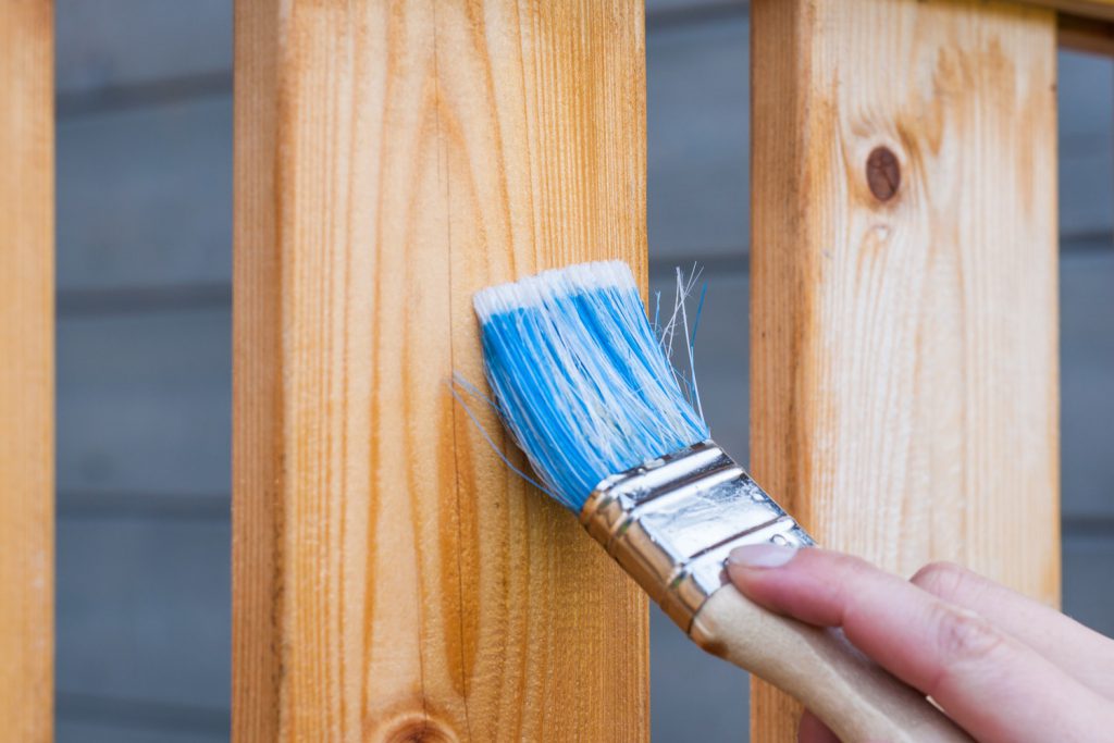 Carpentry Applying Vanish with Blue Brush