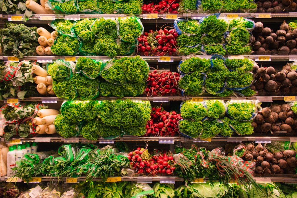 Assorted Vegetable Shelves at Supermarket